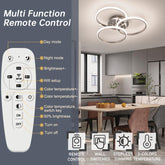 Multi-function remote control with labeled functions and a kitchen setting in the background